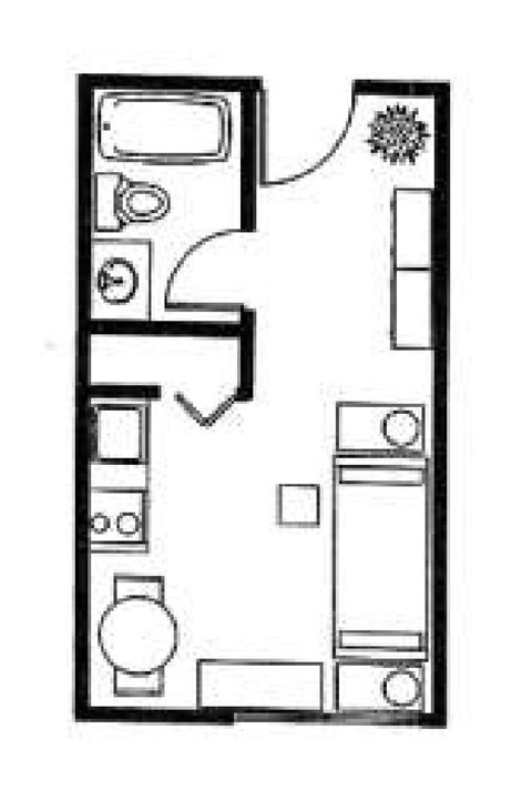 A black and white drawing of a house floor plan.